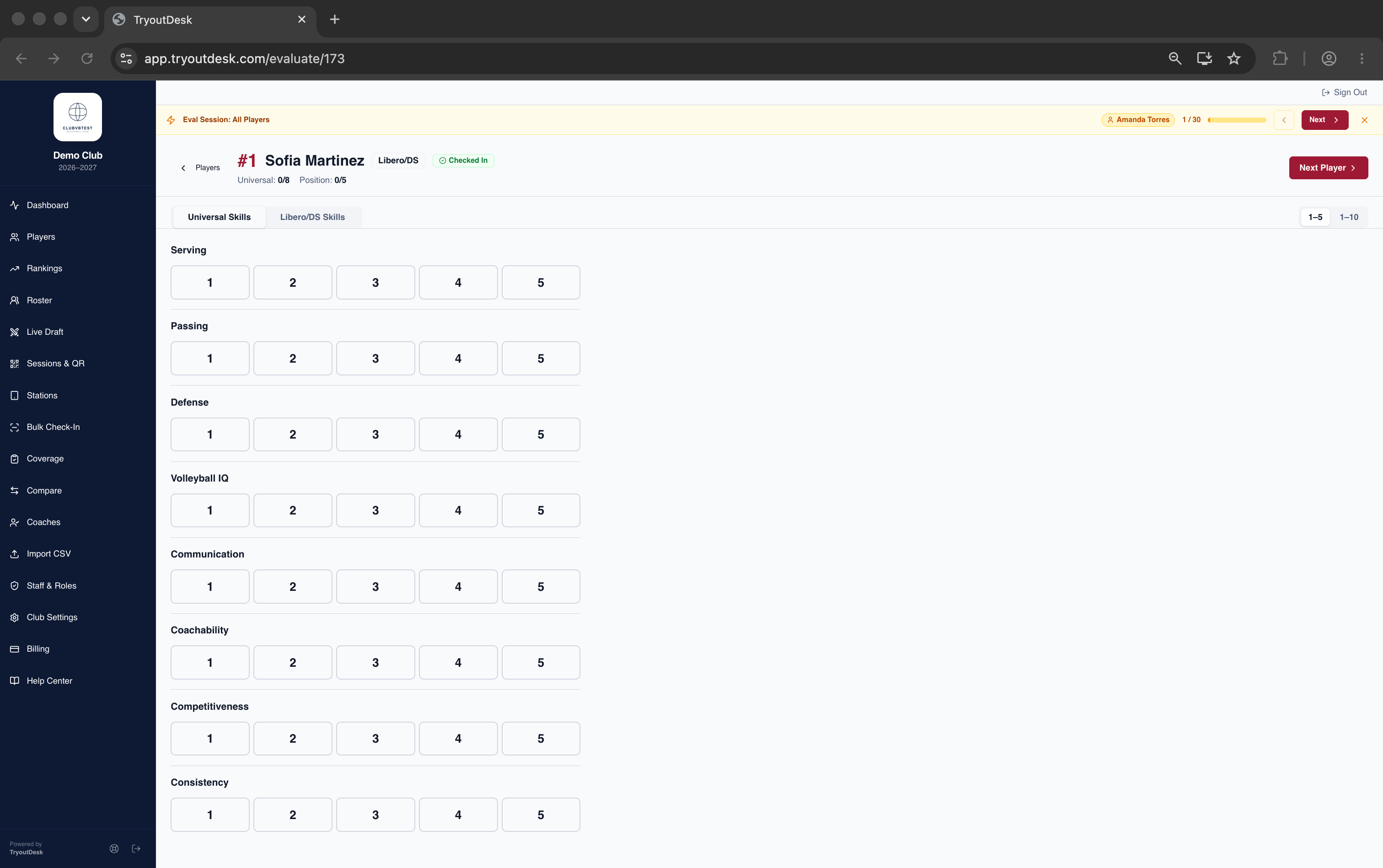 TryoutDesk evaluation station